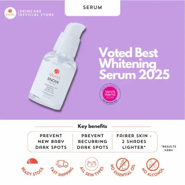 Voted Best Whitening Serum 2025 by Vanity World, vegan, cruelty-free, suitable for all skin types.