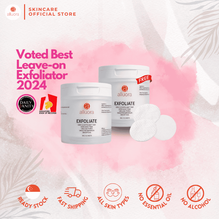 Alluora exfoliator for all skin types, free from alcohol and essential oils.